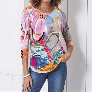 Claire Desjardins Sunrise Crewneck Multi Color Wearable Art Top Size 1X